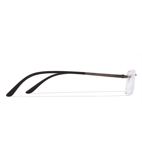 Lenskart Air Online Mid Gunmetal Rimless Rectangle left side Lenskart Air Online Mid Gunmetal Rimless Rectangle left side